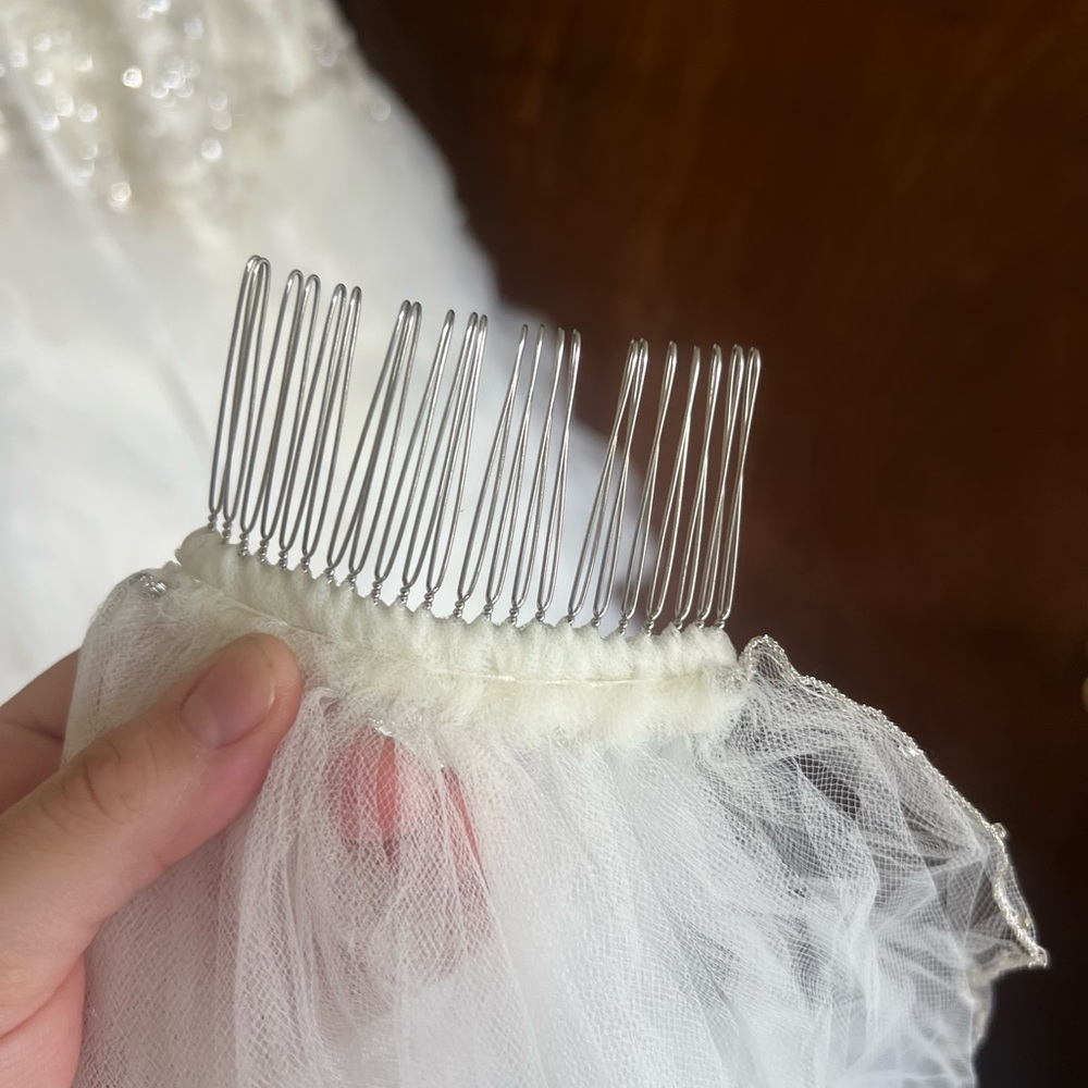 David's Bridal White Veil with Silver Comb